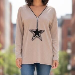 Collection by Cezele half zip Star tunic top size M